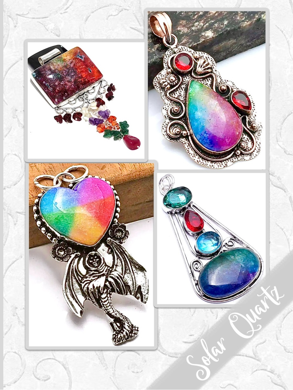 Rainbow Solar Quartz Artisan Pendant (Blue, Green, Yellow, Red, Pink, Purple)
